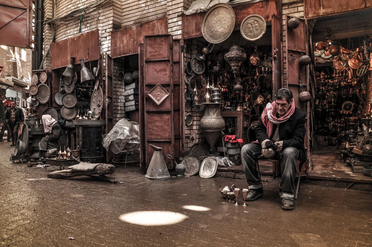 Coppersmith workshops in Souq al-Safafeer, Baghdad's historic copper market