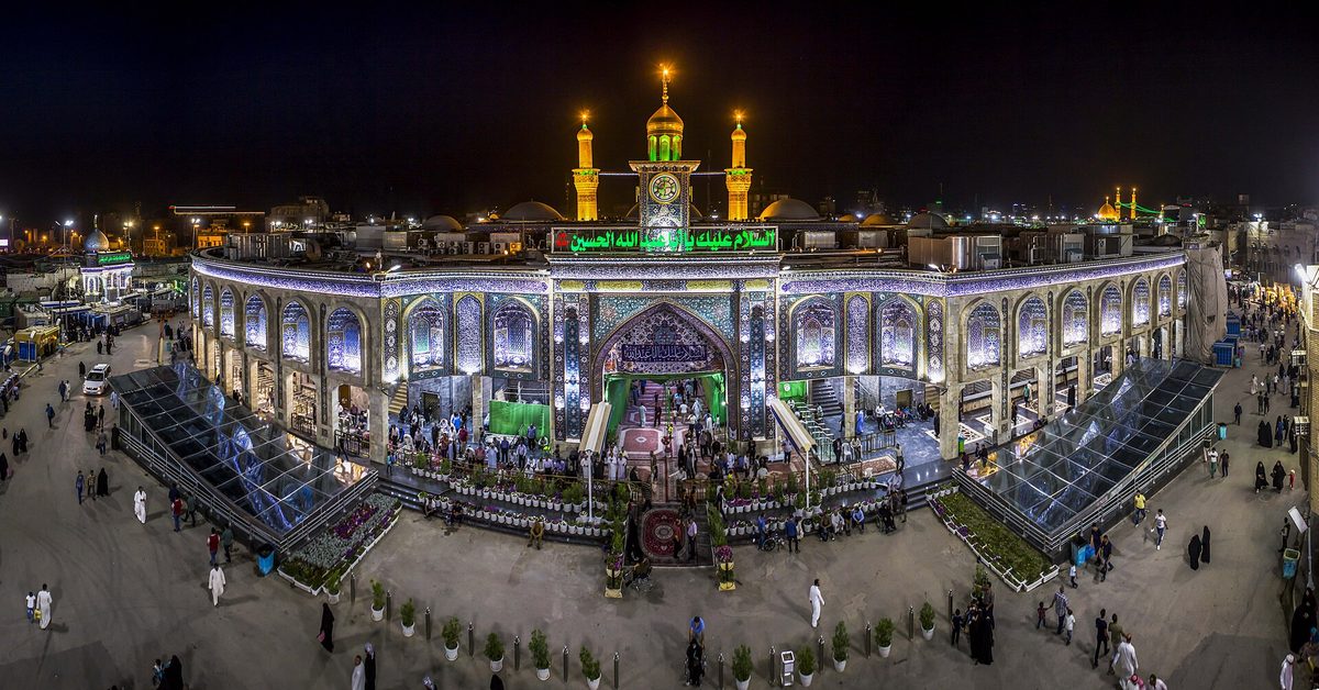The golden dome and minarets of the Imam Hussein Shrine in Karbala
