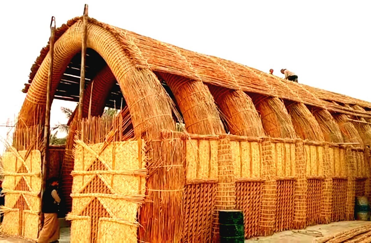A traditional reed mudhif guesthouse in the southern Iraqi marshes, one of the country's most unique places to stay