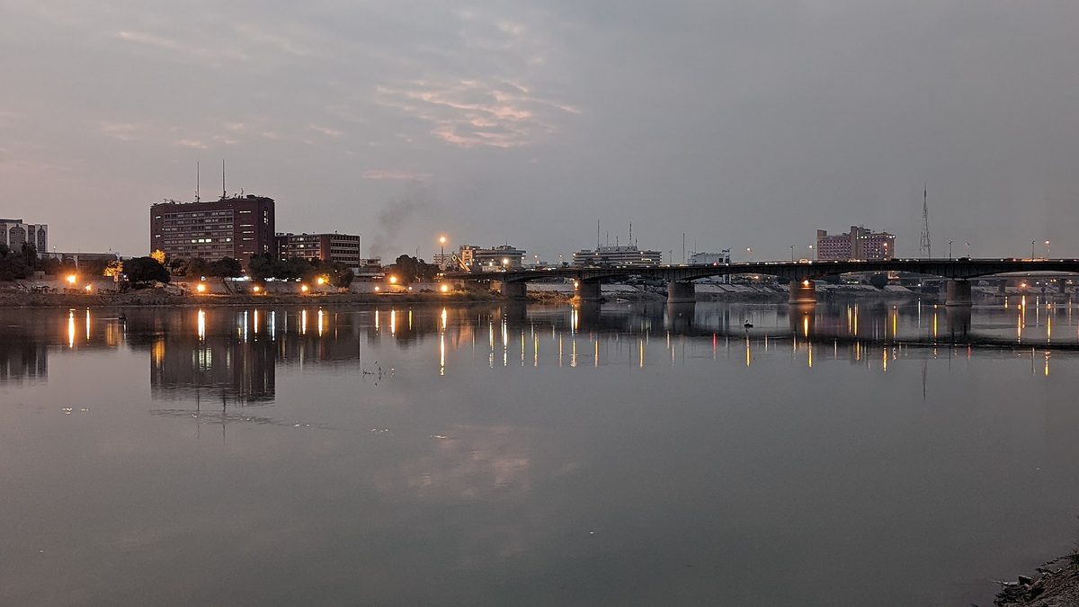 Winter dusk over the Tigris in central Baghdad - December days here are mild, the nights cold