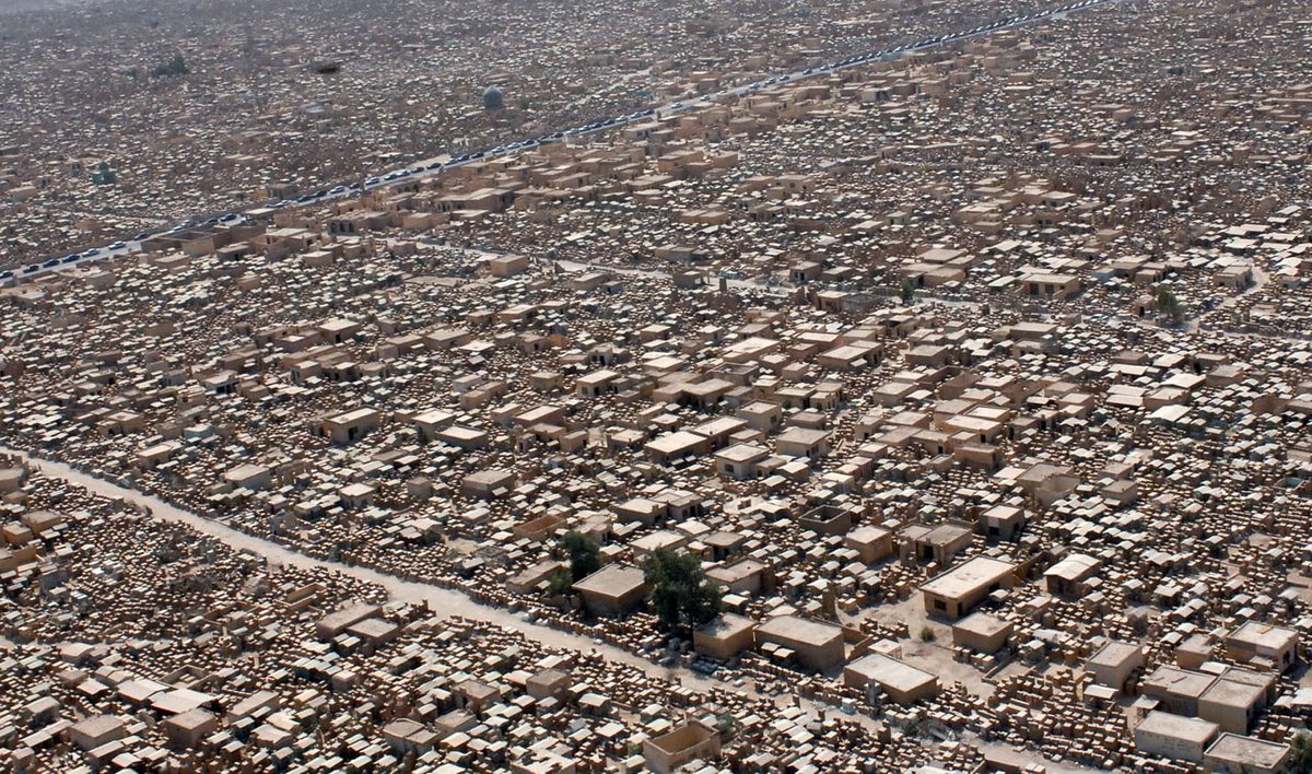 Aerial view of Wadi al-Salam in Najaf, the largest cemetery in the world