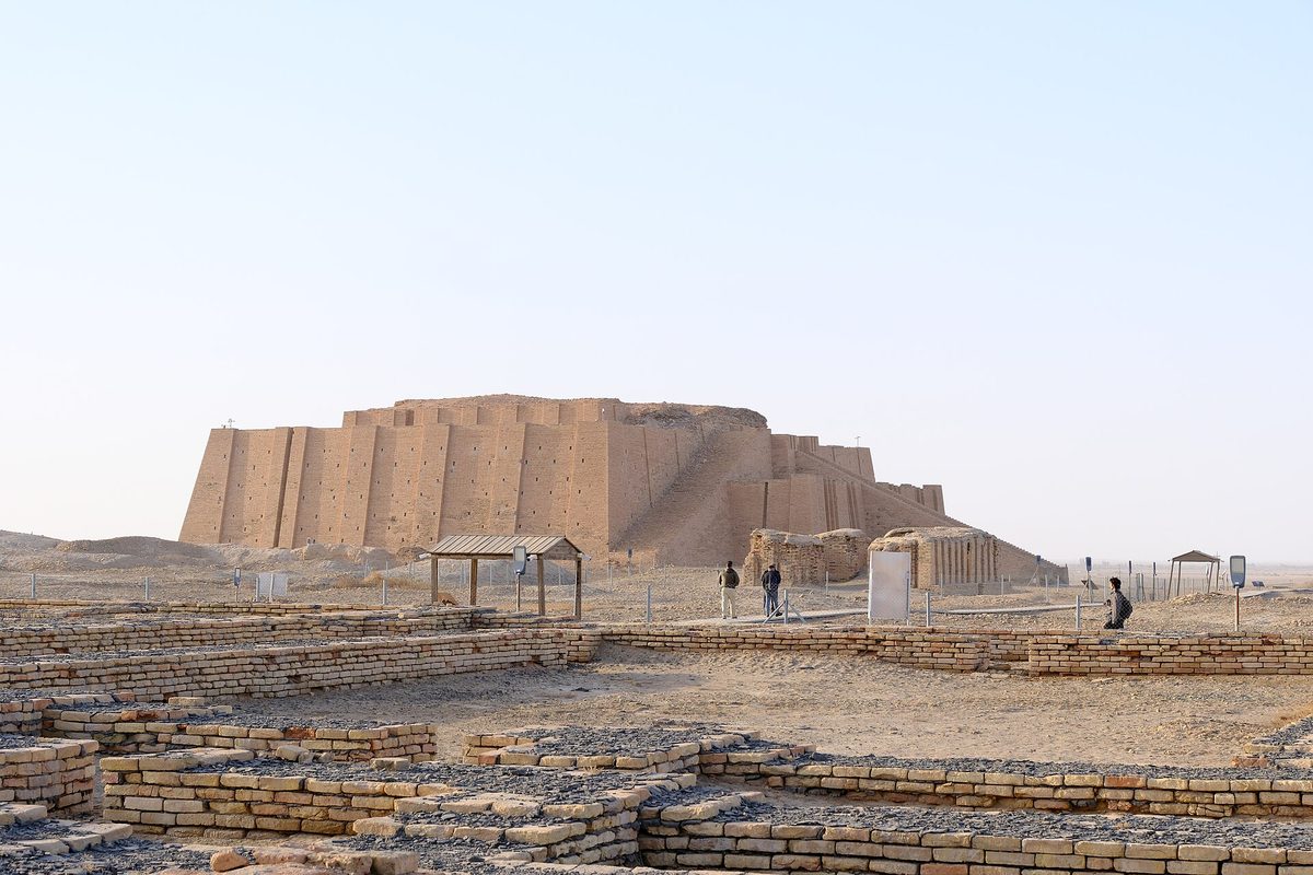 The Great Ziggurat of Ur rising from the desert near Nasiriyah in southern Iraq