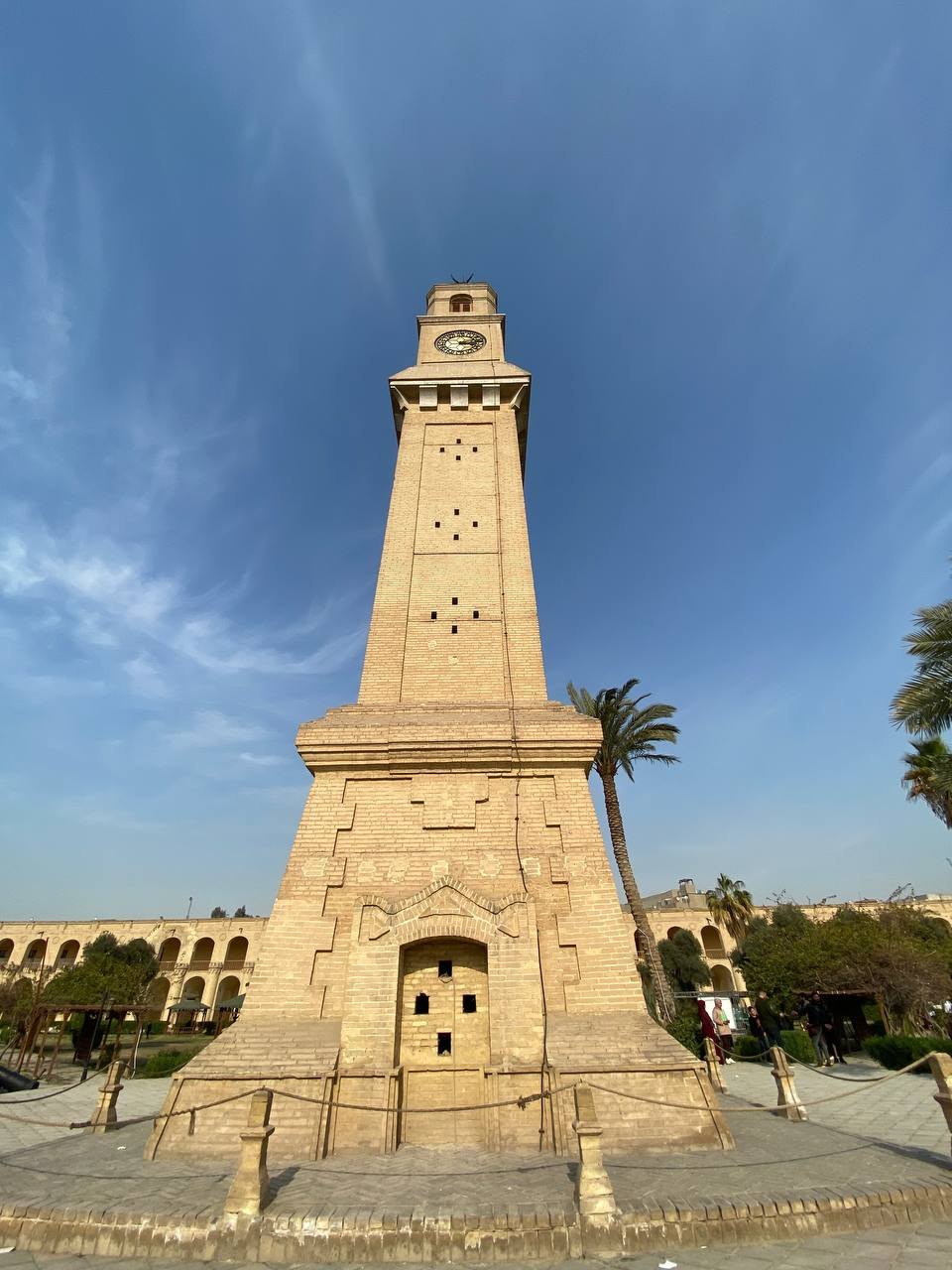 The 23-metre Ottoman clock tower at al-Qishla in old Baghdad, seen from the gardens