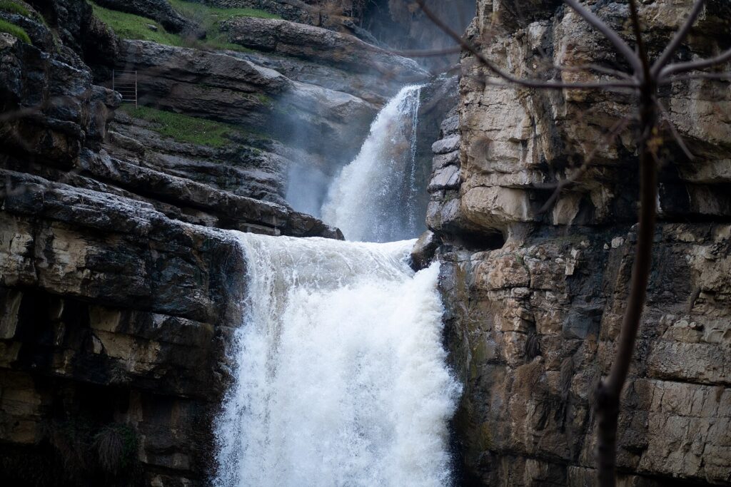 Gali Ali Beg waterfall in full flow between rock walls near Rawanduz