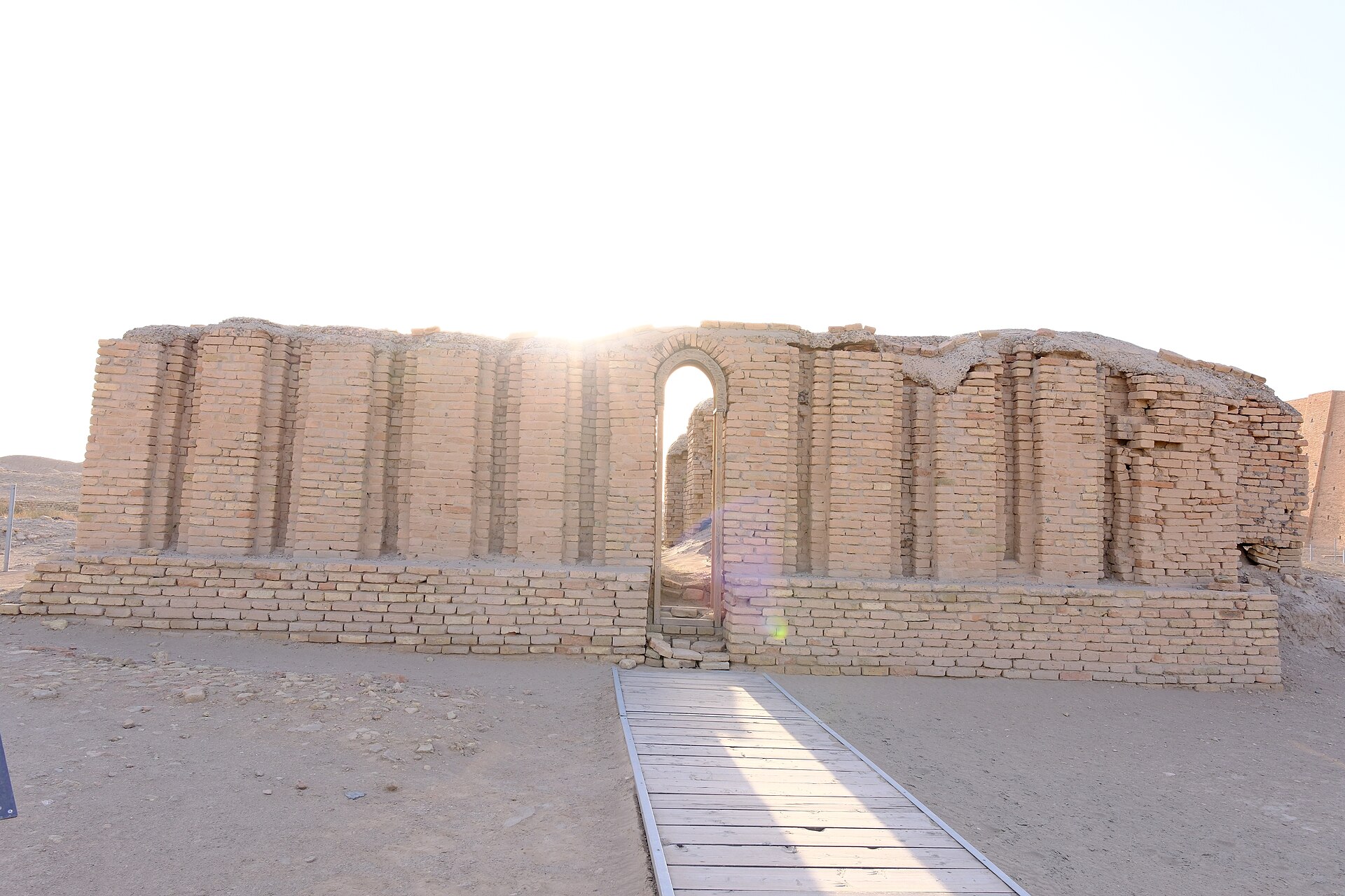 Restored mudbrick wall and visitor boardwalk at the Ur archaeological site near Nasiriyah in southern Iraq