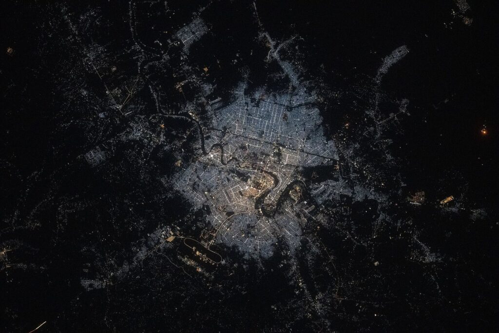 Baghdad's street lights and the loops of the Tigris seen at night from the International Space Station