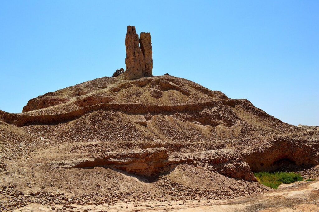 The ruined ziggurat of Borsippa rising from its mound near Babylon