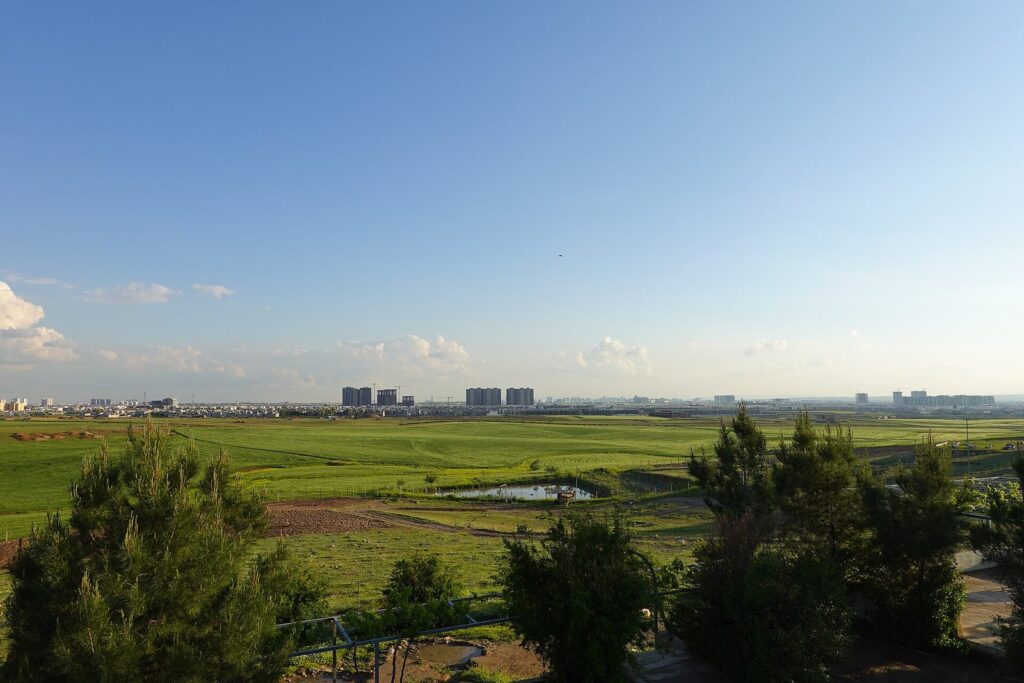 Green fields north of Erbil in spring, where most Kurdistan itinerary routes begin