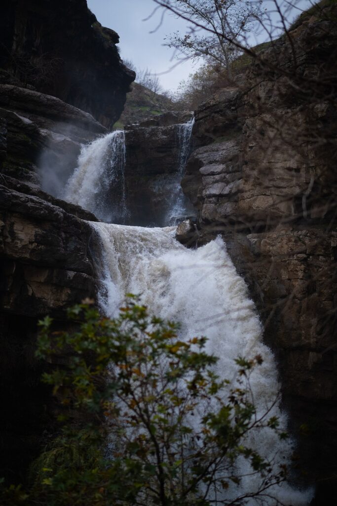 The Gali Ali Beg waterfall pouring down a rocky gorge in the mountains of Erbil governorate
