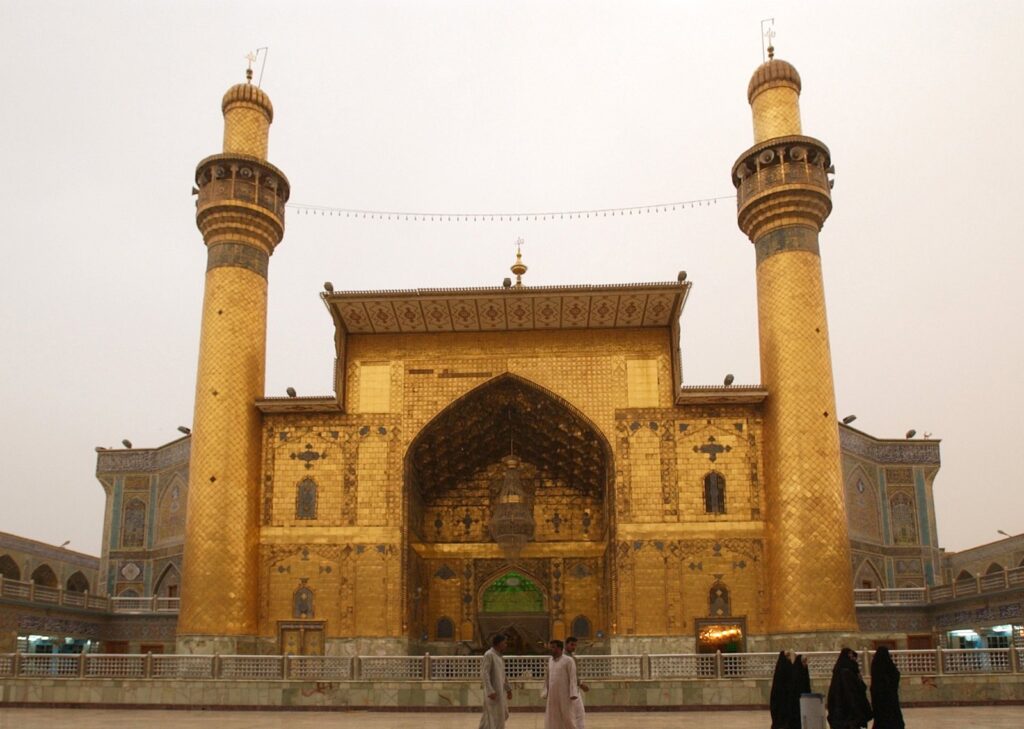 The golden iwan and twin minarets of the Imam Ali shrine in Najaf