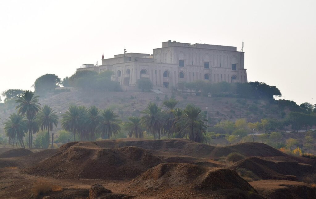 Saddam Hussein's palace on an artificial hill above the ruins of Babylon