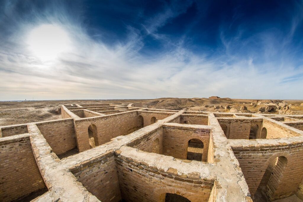 Excavated brick houses in the residential quarter of Ur shown as the House of Abraham